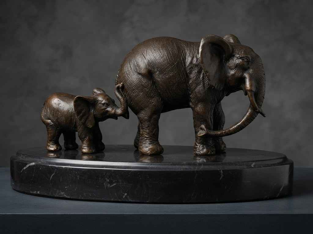 Bronze sculpture of two walking elephants statue for home decor.